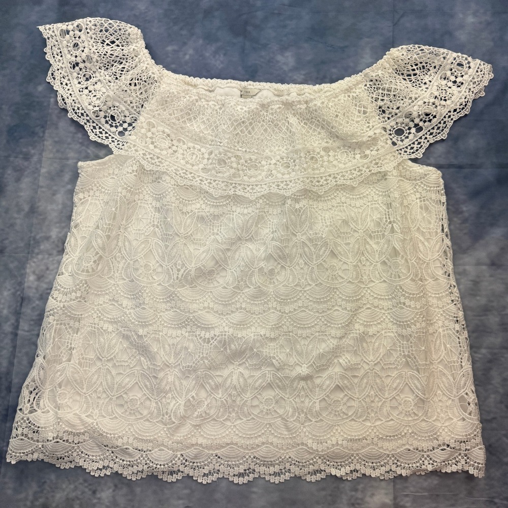 Est. 1946 Crochet Lace Blouse Womens XL White Off Shoulder Sleeve Boho Romantic